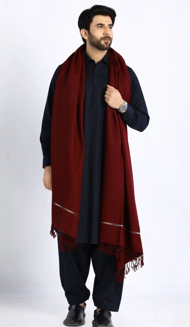 Premium Maroon Wool Shawl for Men – Classic Winter Shawl