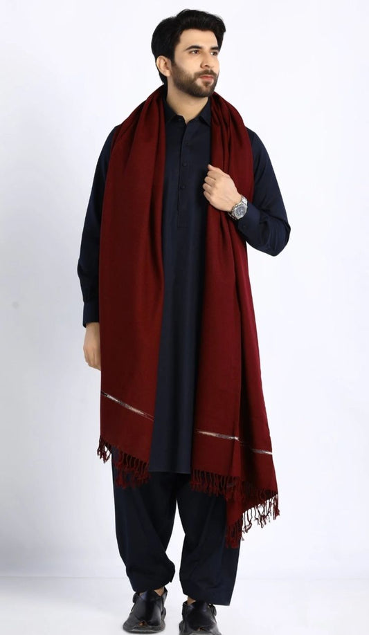 Premium Maroon Wool Shawl for Men – Classic Winter Shawl